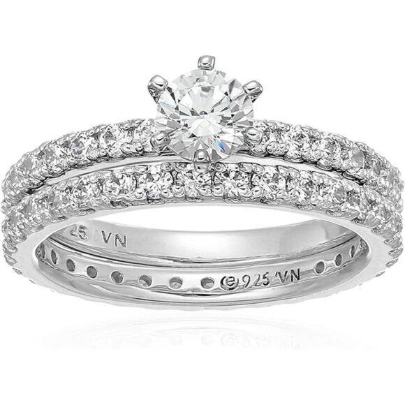 Women's Sterling Silver Round Ring Set made with Infinite Elements Zirconia - Picture 2 of 6